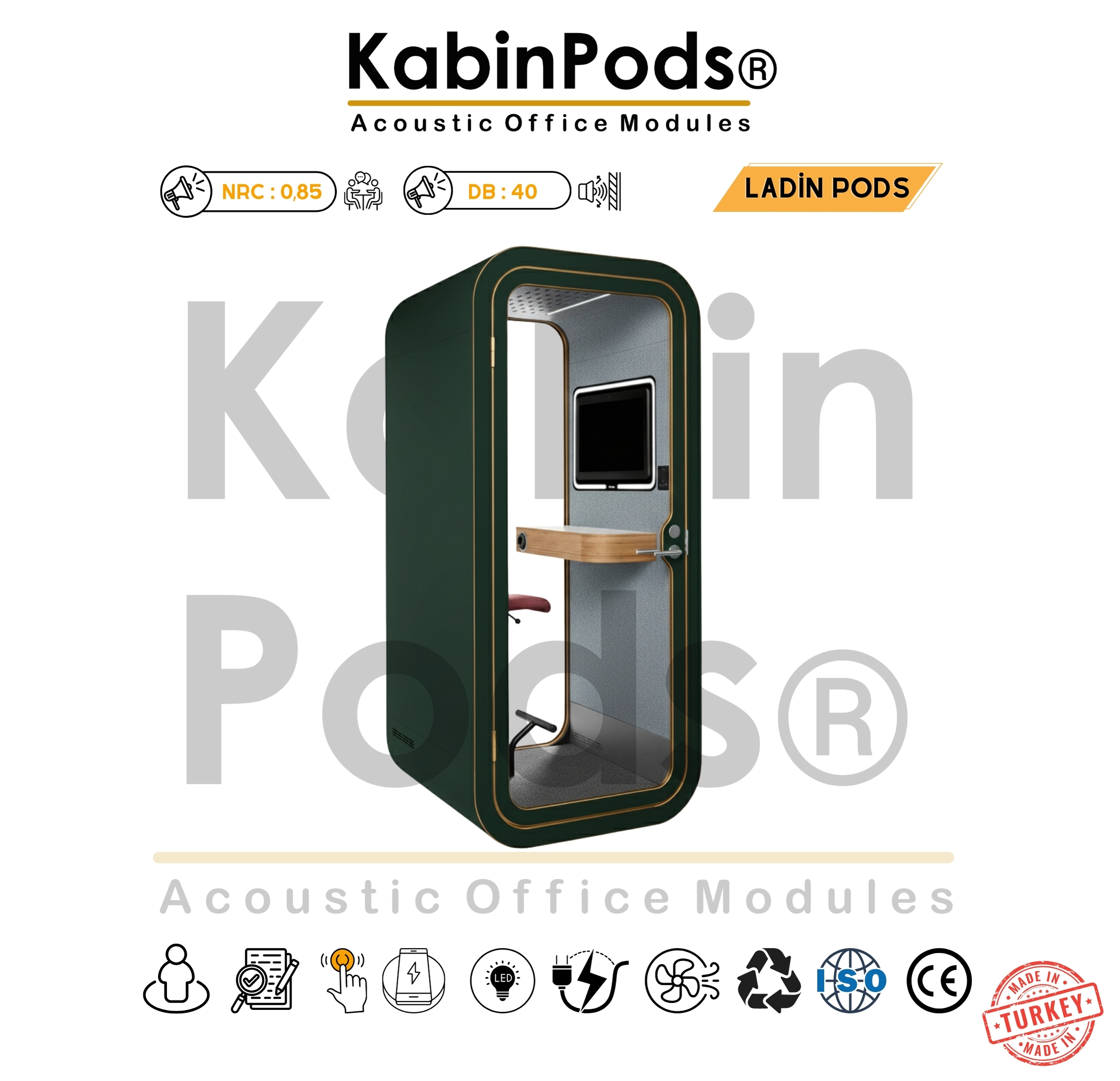 Telefon Kabini tek kişilik ofis kabini – 17 numaralı görsel